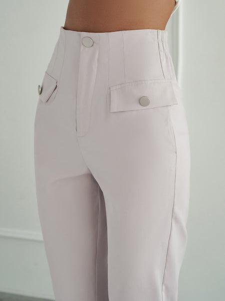 Buttoned  Elastic Detail Cuffed Pants - Saveven.com
