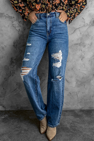 Distressed High Waist Jeans with Pockets - Saveven.com