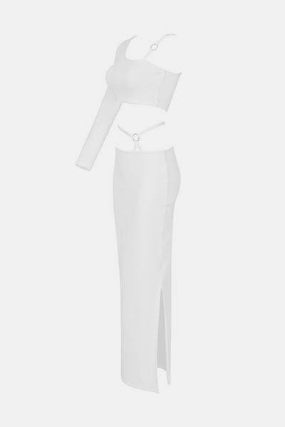 Grommet Detail Crop Top and Slit Skirt Set