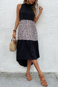 Leopard Contrast Sleeveless Maxi Dress - Saveven.com