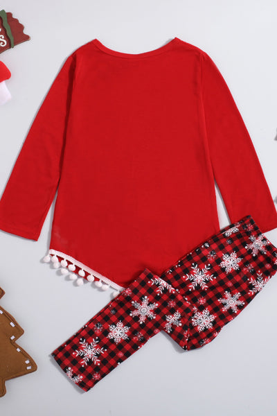 Girls Bow Graphic T-Shirt and Plaid Pants Set