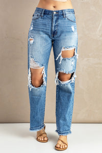 Frayed Hem Distressed Jeans with Pockets - Saveven.com