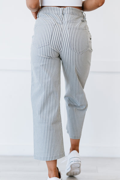 Kancan Emerson Pinstripe Wide Leg Cropped Jeans - Saveven.com