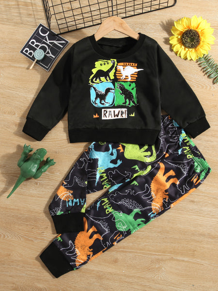 Boys Dinosaur Graphic Sweatshirt and Pants Set - Saveven.com